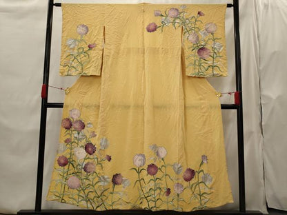 平和屋着物▽訪問着　単衣　手描き　草花文　金銀彩　正絹　逸品　AABH7440st