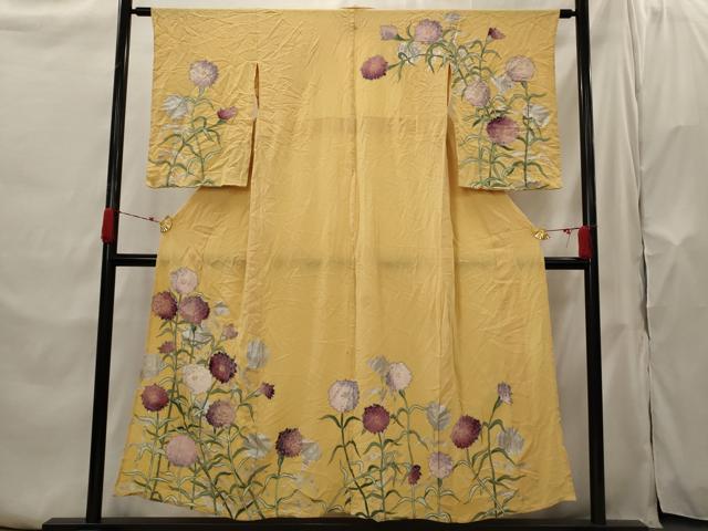 平和屋着物▽訪問着　単衣　手描き　草花文　金銀彩　正絹　逸品　AABH7440st
