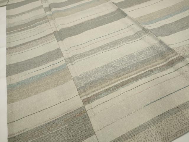 平和屋着物▽お召　単衣　横段文　正絹　逸品　AABH7441st