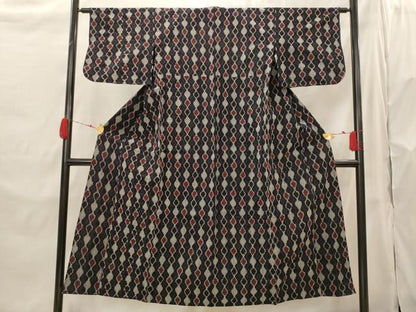 平和屋着物▽筑紫ゆうき　紬　単衣　亀甲文　正絹　逸品　AABH7444st