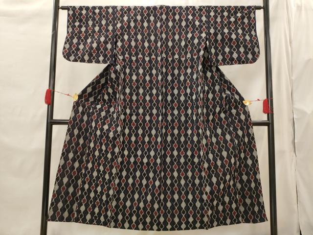 平和屋着物▽筑紫ゆうき　紬　単衣　亀甲文　正絹　逸品　AABH7444st