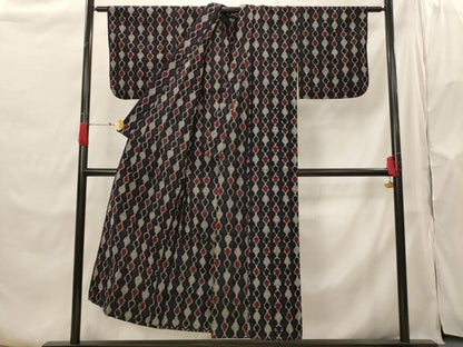 平和屋着物▽筑紫ゆうき　紬　単衣　亀甲文　正絹　逸品　AABH7444st