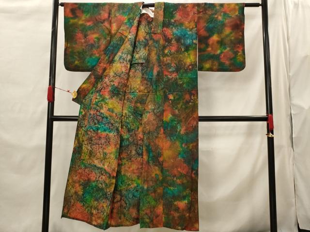 平和屋着物▽上質な小紋　単衣　絞り　正絹　逸品　AABH7445st