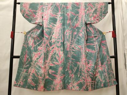 平和屋着物▽上質な小紋　単衣　絞り　草花文　正絹　逸品　AABH7446st
