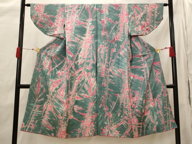 平和屋着物▽上質な小紋　単衣　絞り　草花文　正絹　逸品　AABH7446st