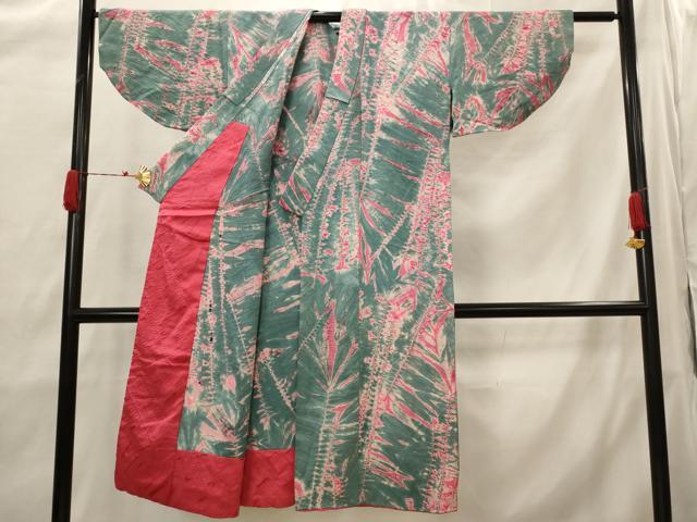 平和屋着物▽上質な小紋　単衣　絞り　草花文　正絹　逸品　AABH7446st