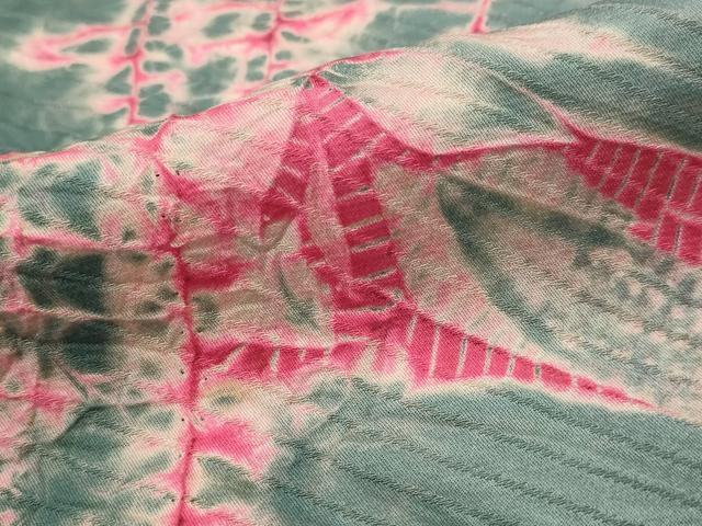 平和屋着物▽上質な小紋　単衣　絞り　草花文　正絹　逸品　AABH7446st