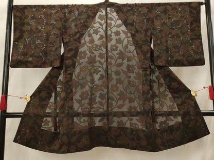 平和屋着物▽道中着　スリーシーズン　春夏秋　塵除け　草花文紗　正絹　逸品　AABH7448st
