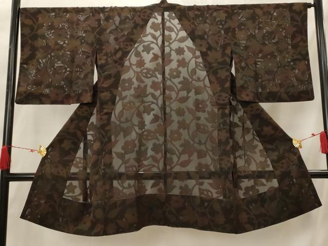 平和屋着物▽道中着　スリーシーズン　春夏秋　塵除け　草花文紗　正絹　逸品　AABH7448st