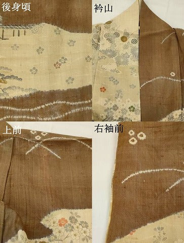 平和屋着物▽染織の名門　しょうざん  生紬　訪問着　単衣　風景花文　金彩　正絹　逸品　AABH7451st