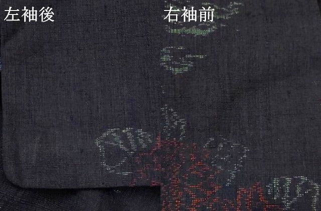 平和屋着物▽結城ちぢみ　単衣　流水草花文　正絹　逸品　AABH7454st