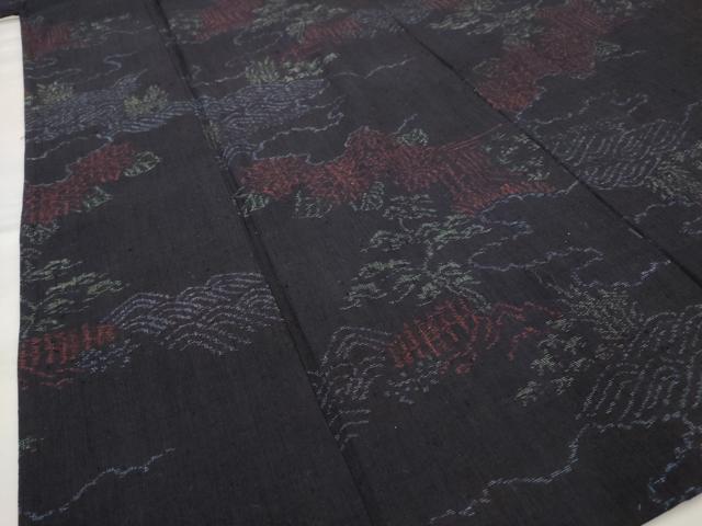 平和屋着物▽結城ちぢみ　単衣　流水草花文　正絹　逸品　AABH7454st