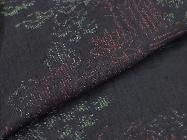 平和屋着物▽結城ちぢみ　単衣　流水草花文　正絹　逸品　AABH7454st