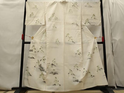 平和屋着物▽上質な紬　単衣　遠山文　正絹　逸品　AABH7455st