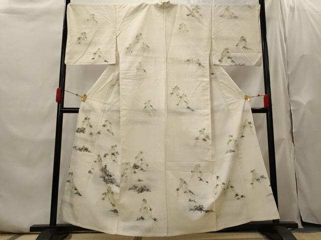 平和屋着物▽上質な紬　単衣　遠山文　正絹　逸品　AABH7455st