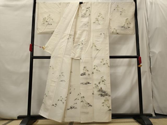 平和屋着物▽上質な紬　単衣　遠山文　正絹　逸品　AABH7455st