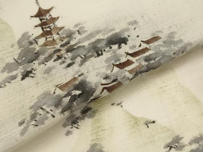 平和屋着物▽上質な紬　単衣　遠山文　正絹　逸品　AABH7455st