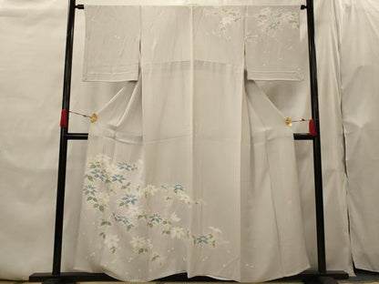 平和屋着物▽日本工芸会正会員　福村廣利　絵絞庵　訪問着　単衣　絞り　草花文　正絹　逸品　AABH7457st