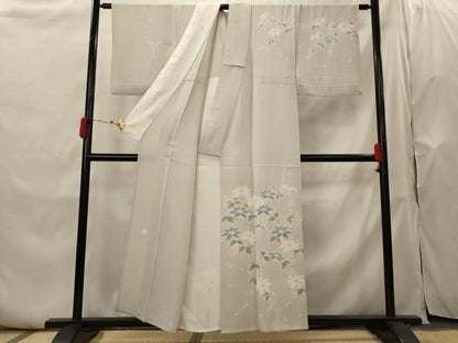 平和屋着物▽日本工芸会正会員　福村廣利　絵絞庵　訪問着　単衣　絞り　草花文　正絹　逸品　AABH7457st
