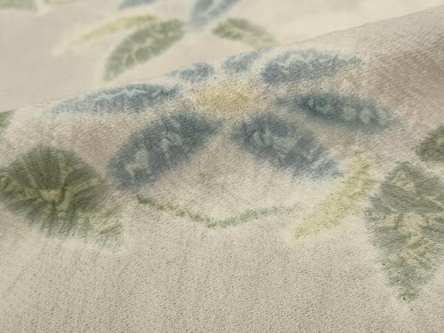 平和屋着物▽日本工芸会正会員　福村廣利　絵絞庵　訪問着　単衣　絞り　草花文　正絹　逸品　AABH7457st
