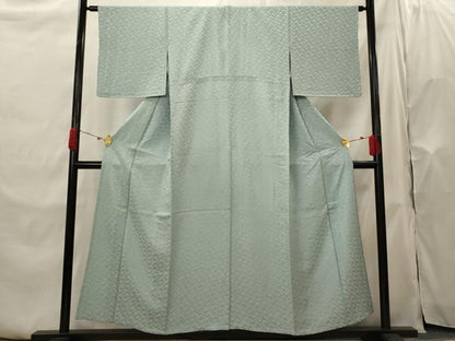 平和屋着物▽上質な色無地　単衣　菱地紋　秘色色　正絹　逸品　AABH7458st