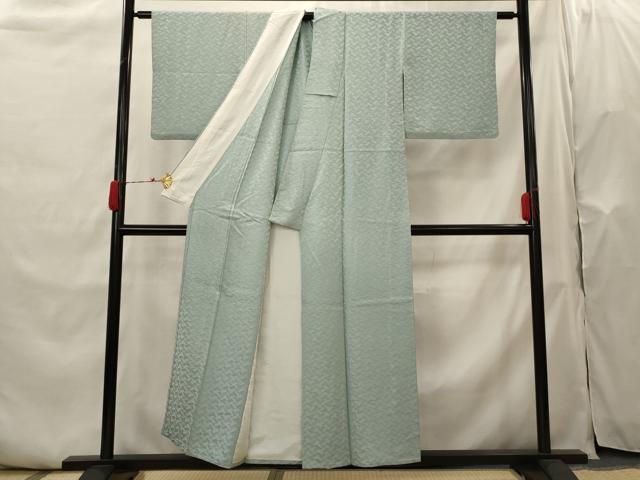 平和屋着物▽上質な色無地　単衣　菱地紋　秘色色　正絹　逸品　AABH7458st