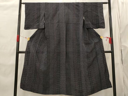 平和屋着物▽上質な紬　単衣　間道　正絹　逸品　AABH7461st