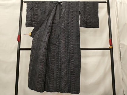 平和屋着物▽上質な紬　単衣　間道　正絹　逸品　AABH7461st