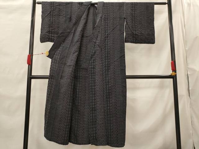 平和屋着物▽上質な紬　単衣　間道　正絹　逸品　AABH7461st