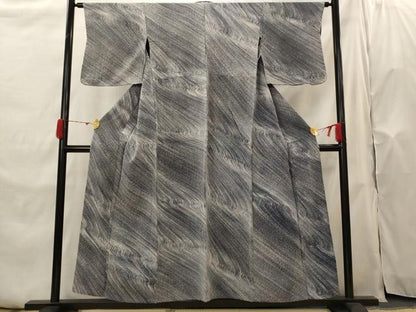 平和屋着物▽上質な小紋　単衣　流水文　鬼しぼ縮緬　正絹　逸品　AABH7462st