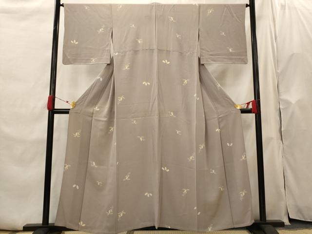 平和屋着物▽上質な小紋　単衣　舞葉文　正絹　逸品　AABH7463st