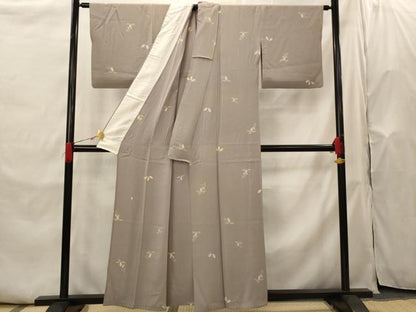 平和屋着物▽上質な小紋　単衣　舞葉文　正絹　逸品　AABH7463st
