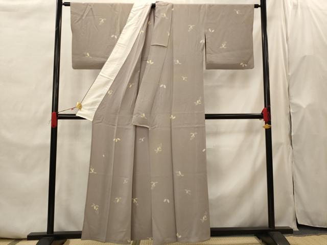 平和屋着物▽上質な小紋　単衣　舞葉文　正絹　逸品　AABH7463st