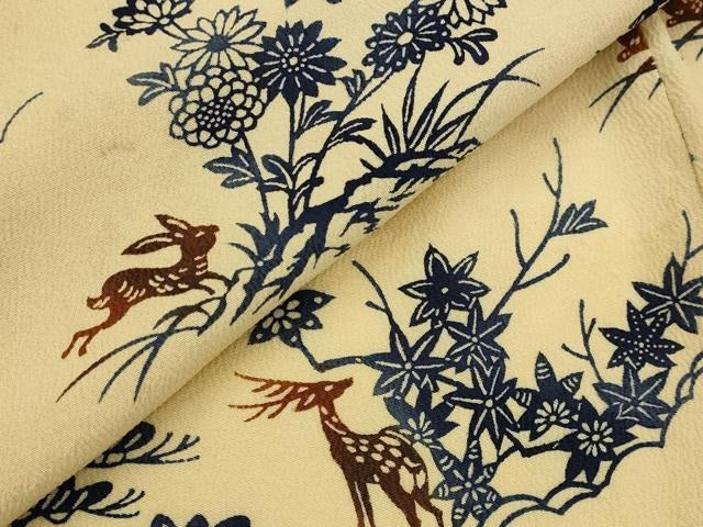平和屋着物▽訪問着　単衣　型染め　松竹梅花鳥文　正絹　逸品　AABH7464st
