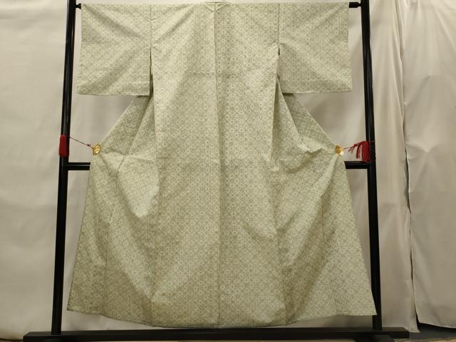 平和屋着物▽上質な紬　単衣　花格子　正絹　逸品　AABH7469st