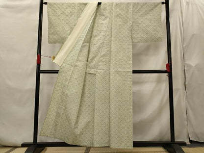 平和屋着物▽上質な紬　単衣　花格子　正絹　逸品　AABH7469st