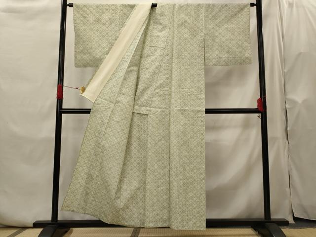 平和屋着物▽上質な紬　単衣　花格子　正絹　逸品　AABH7469st
