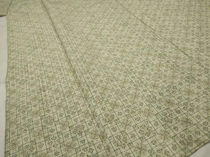 平和屋着物▽上質な紬　単衣　花格子　正絹　逸品　AABH7469st