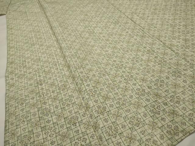 平和屋着物▽上質な紬　単衣　花格子　正絹　逸品　AABH7469st