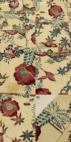 平和屋着物▽上質な小紋　単衣　紬地　花鳥文　正絹　逸品　AABH7470st