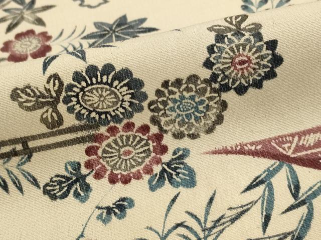 平和屋着物▽上質な小紋　単衣　紬地　花鳥文　正絹　逸品　AABH7470st