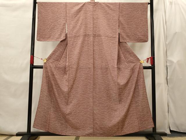 平和屋着物▽江戸小紋　単衣　紬地　雲取り文様　正絹　逸品　AABH7471st