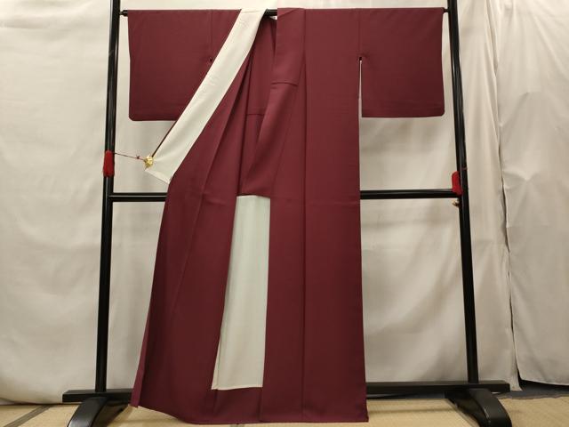 平和屋着物▽色無地　単衣　葡萄茶色　洗える着物　AABH7472st