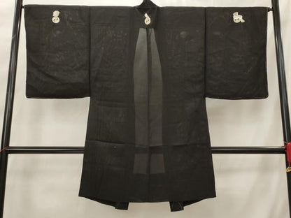 平和屋着物＊夏物 男性 羽織 黒紋付 絽 正絹 逸品 AABH7474st