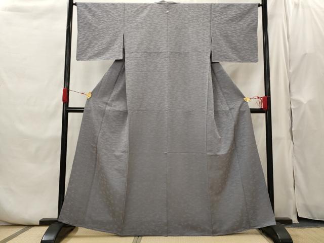 平和屋着物▽上質な色無地　単衣　楓地紋　鉛色　正絹　逸品　AABH7477st