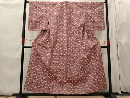 平和屋着物▽上質な紬 　単衣　 琉球絣文様　正絹　逸品　未使用　AABH7479st