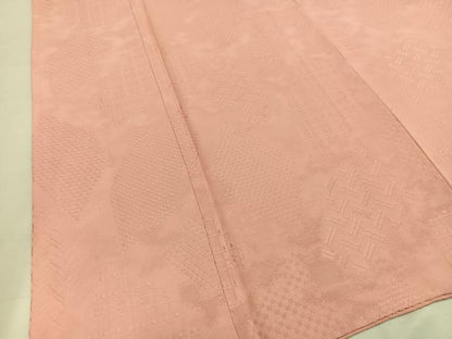平和屋着物■上質な色無地　幾何学地紋　珊瑚色　正絹　逸品　AABH7481oa