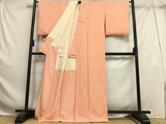 平和屋着物■上質な色無地 吉祥網目地紋 一斤染色 正絹 逸品 AABH7485oa