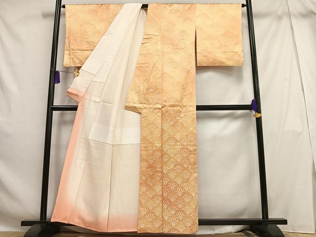平和屋着物▽上質な小紋　単衣　源氏車青海波花文　正絹　逸品　BAAT9081yc 平和屋着物□上質な小紋 源氏車青海波 暈し染め 正絹 逸品