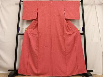 平和屋着物■上質な色無地 色紙地紋 韓紅色 正絹 逸品 AABH7507oa